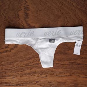 American Eagle Aerie White Logo Cotton Tanga Thong